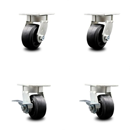 Service Caster 4 Inch Kingpinless Rubber on Steel Wheel Swivel Caster Set with 2 Brakes SCC SCC-KP30S420-RSR-2-SLB-2